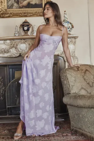 Robe longue à dos en dentelle florale Seren Orchid