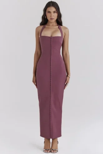Robe longue à dos nu en twill de mûrier « Mia »