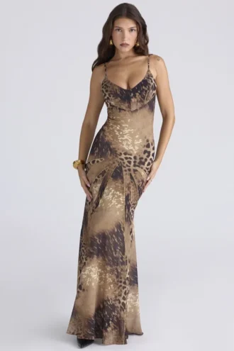 Robe longue à empiècements en georgette à imprimé léopard « Sacha » – Édition limitée
