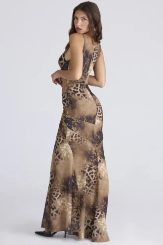 Robe longue à empiècements en georgette à imprimé léopard « Sacha » – Édition limitée
