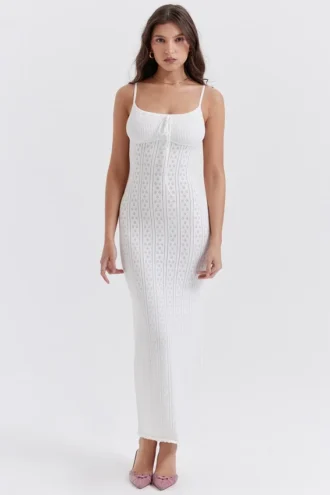 Robe longue en maille blanche Myla
