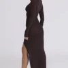 Robe longue à fente sur la cuisse Anais Chocolat