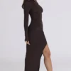 Robe longue à fente sur la cuisse Anais Chocolat