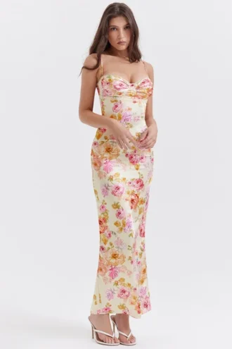 Robe longue à fleurs Josefina ivoire