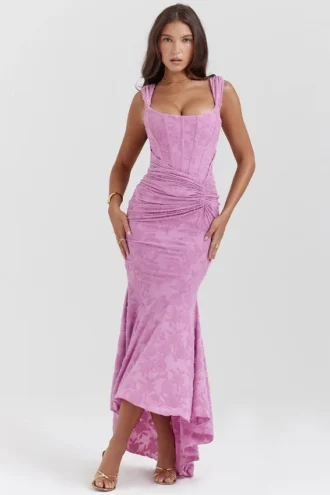 Robe longue à fleurs rose « Cesca »