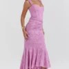 Robe longue à fleurs rose « Cesca »