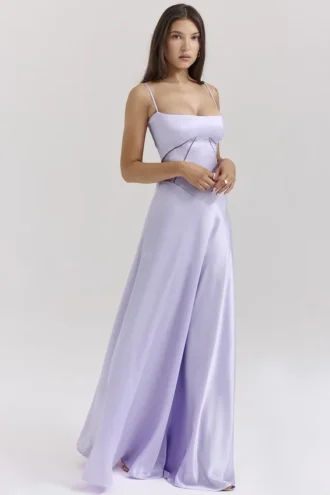 Robe longue à lacets « Anabella » couleur orchidée