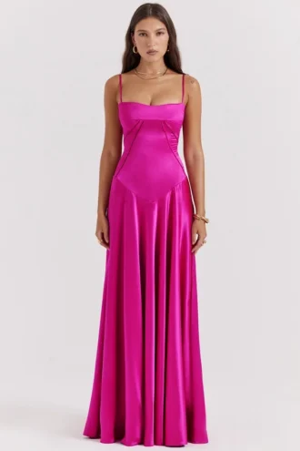 Robe longue à lacets Anabella Fuchsia