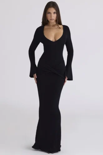 Robe longue à manches flûte Mila noire