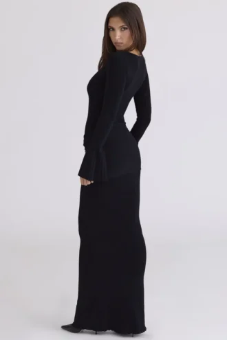 Robe longue à manches flûte Mila noire