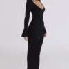 Robe longue à manches flûte Mila noire
