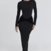Robe longue à manches longues en jersey crêpe « Athena » noire