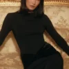 Robe longue à manches longues en jersey crêpe « Athena » noire