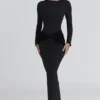 Robe longue à manches longues en jersey crêpe « Athena » noire