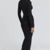 Robe longue à manches longues en jersey crêpe « Athena » noire