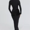 Robe longue à manches longues en jersey crêpe « Athena » noire