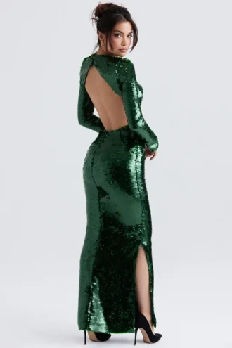 Robe longue à paillettes Belle vert sapin
