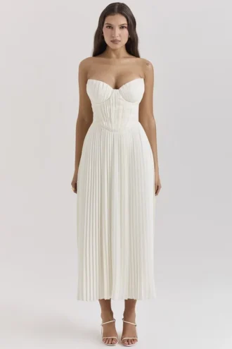Robe longue plissée Amorata ivoire