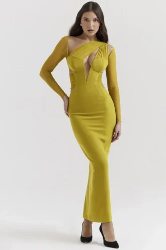 Robe longue plongeante Zahra Chartreuse