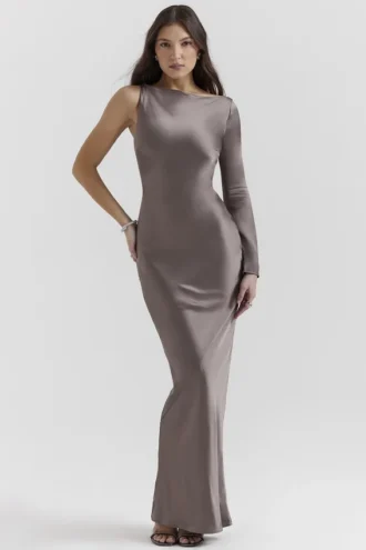 Robe longue à une manche Catiana Smoke