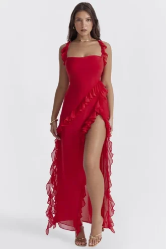 Robe longue à volants Ariela Cherry