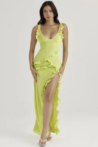 Robe longue à volants Pixie Lime