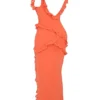 Robe longue à volants Pixie orange flamme
