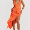 Robe longue à volants Pixie orange flamme