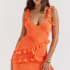Robe longue à volants Pixie orange flamme