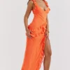 Robe longue à volants Pixie orange flamme