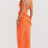 Robe longue à volants Pixie orange flamme