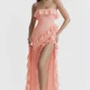 Robe longue à volants Sarina couleur abricot