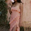 Robe longue à volants Sarina couleur abricot