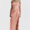 Robe longue à volants Sarina couleur abricot