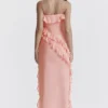 Robe longue à volants Sarina couleur abricot