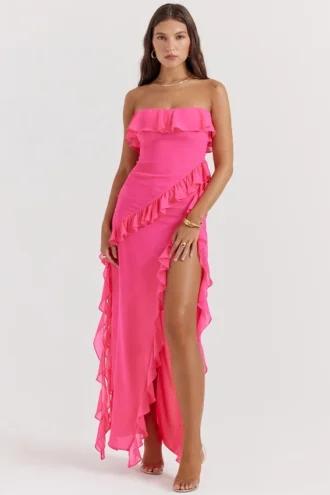 Robe longue à volants Sarina Fuchsia