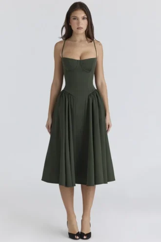 Robe mi-longue corset Samaria vert émeraude