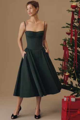 Robe mi-longue corset Samaria vert émeraude