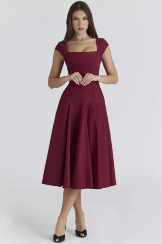 Robe midi en twill à dos en dentelle Raisa Wine