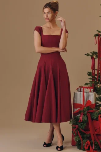 Robe midi en twill à dos en dentelle Raisa Wine