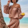 Robe à épaules dénudées Chaya couleur noisette