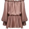 Robe à épaules dénudées Chaya couleur noisette