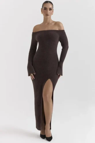 Robe à épaules dénudées en maille Lucena Espresso