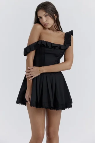 Robe plissée à plis creux Jemima noire